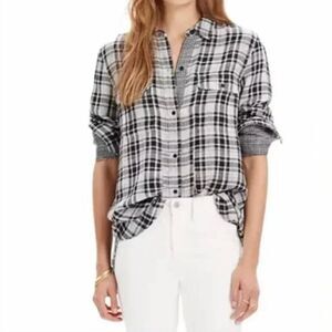 Madewell Ex-Boyfriend Shirt in Kemp Black and White Plaid Shirt Size Large